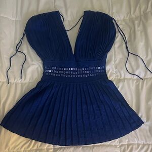 Royal Blue synched waist sweater dress Large  sparkly festive sequence deep v